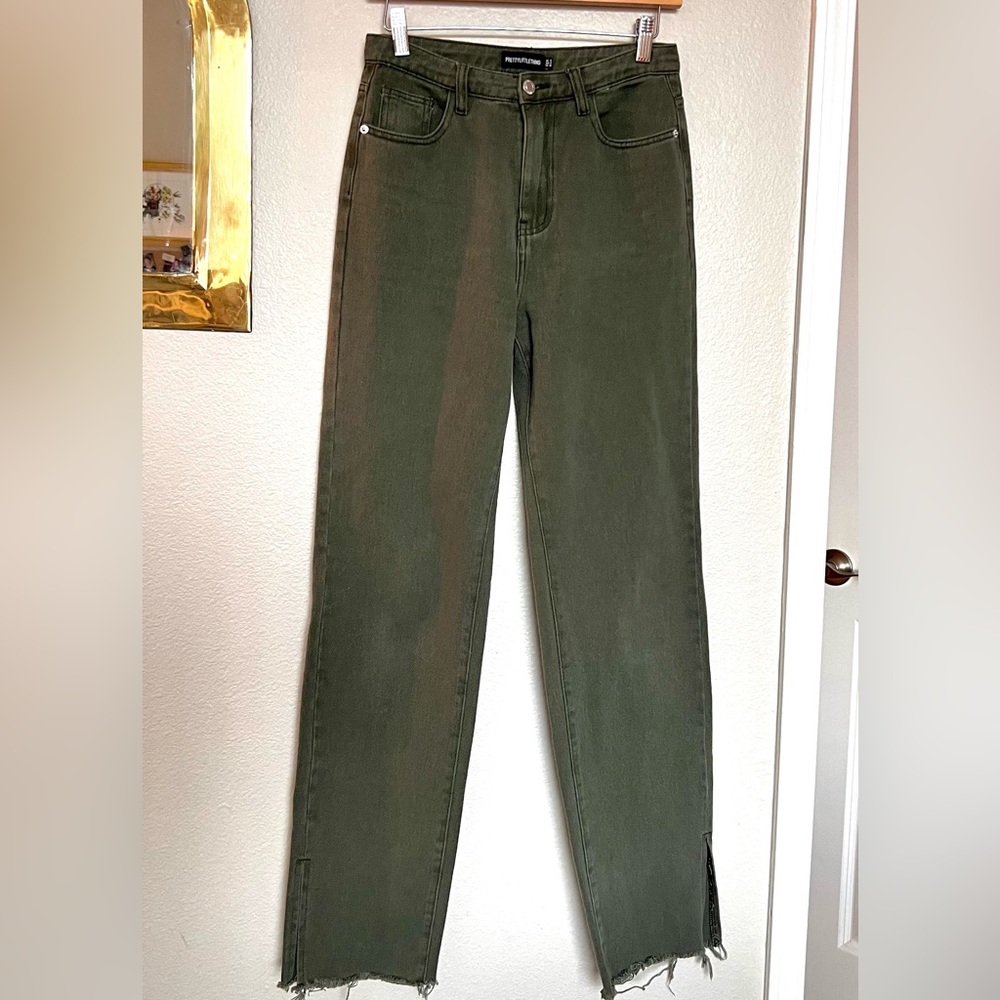 olive khaki raw hem split hem jeans pretty little thing US size 4